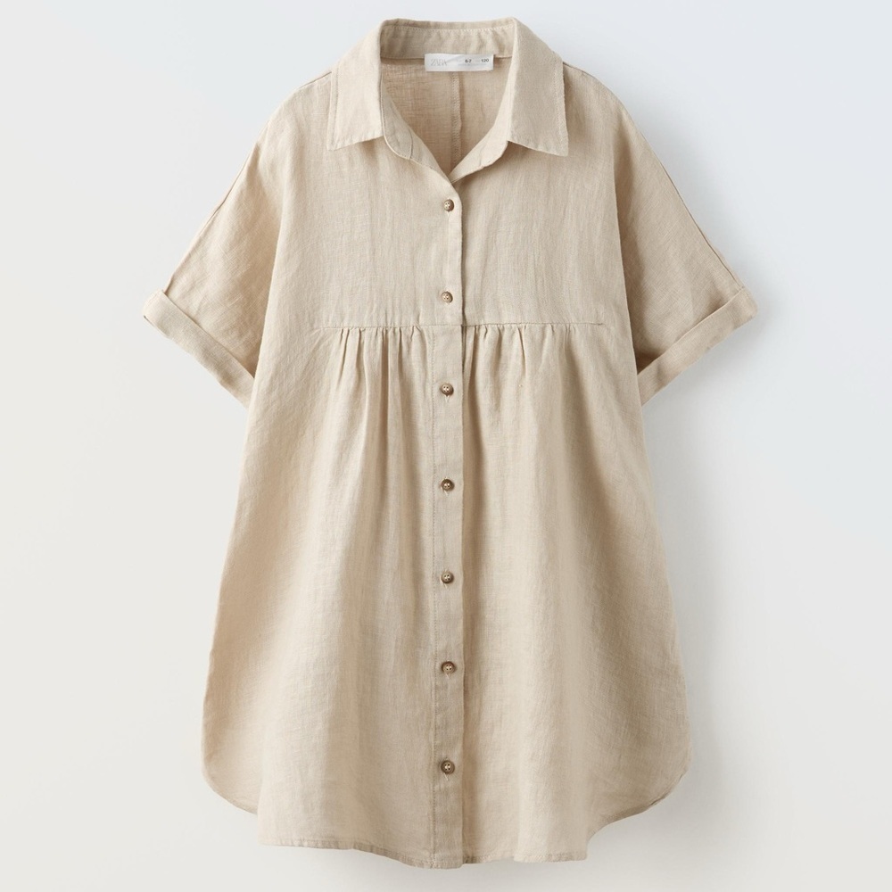 Zara linen dress girl tan beige 8/9Y